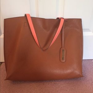 Brown and pink vegan leather bag