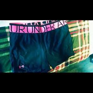 Pink and black under armour compression shorts