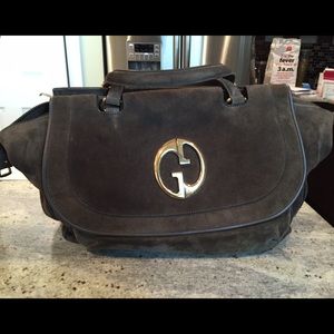 Gucci Olive Green 1973 Suede Top Handle Tote Bag