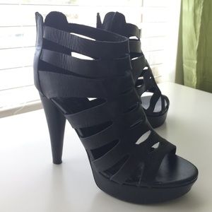 Black strappy cutout high heel stilettos