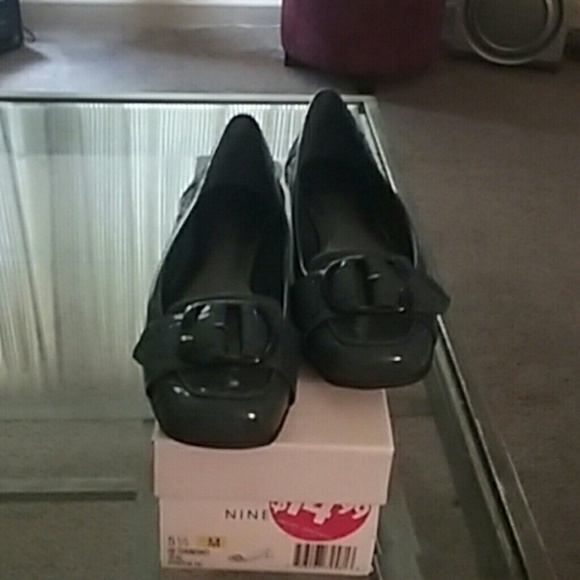 Teal patent leather flats