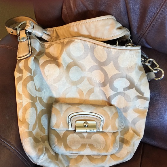 Tan coach tote or cross body