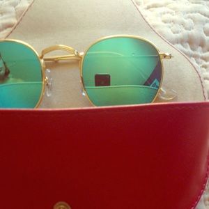 Ray ban round green teal mirror lens