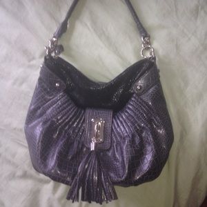 Kathy Van Zeeland gray snake skin patterned purse