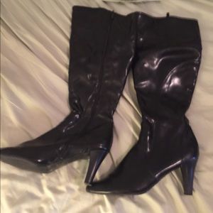 Black patent 3" heel boots