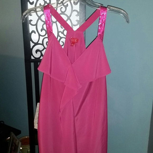 Pink ruffle tank with sequin straps