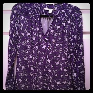 DvF Jana spotted floral cat purple silk blouse