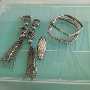 Gunmetal rhinestone earrings bracelet ring bundle