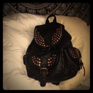 Black Leather Drawstring Backpack