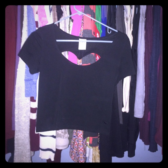 PINK black crop top, heart cut out on back