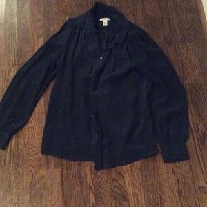 Navy, silk blouse from J. Crew.