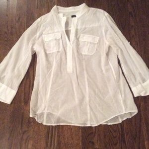 White mid button shirt