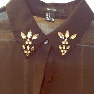 Embellished Sheer Black Blouse