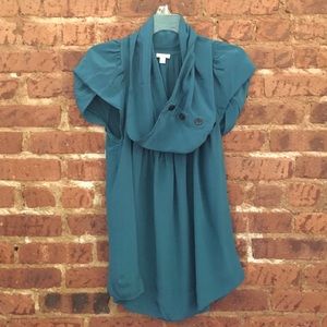 ANTHRO -- Odille Button Cowl Neck Silk Tee