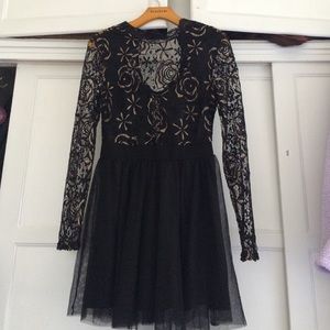 **Brand New**Black & Gold lace skater dress