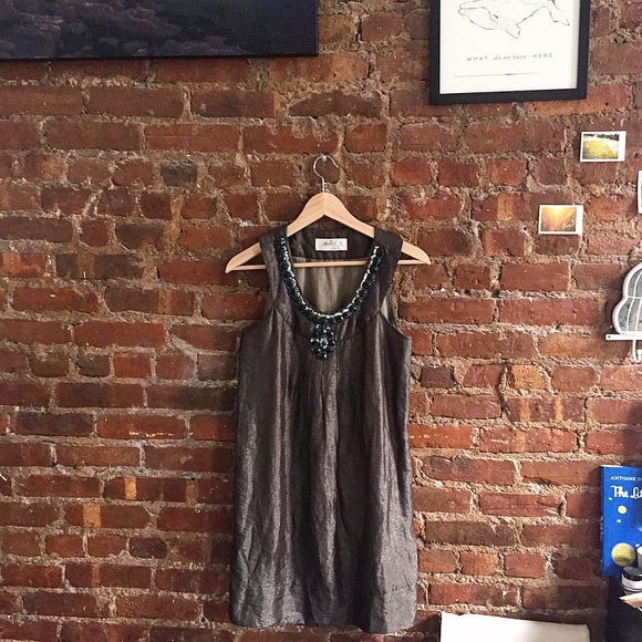 Vintage Beaded scoop neck metallic dress