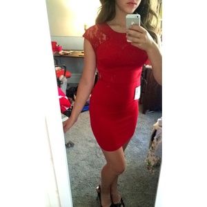 Red Lace Bodycon Homecoming Dress