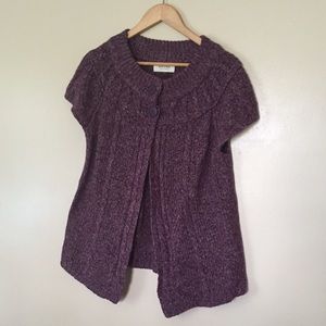 Purple short-sleeved sweater with open front