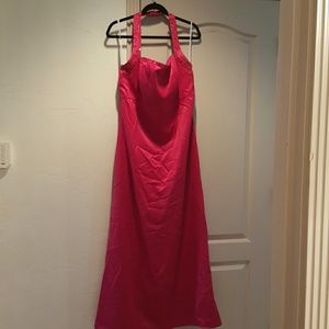 Red formal dress with beaded bust trim