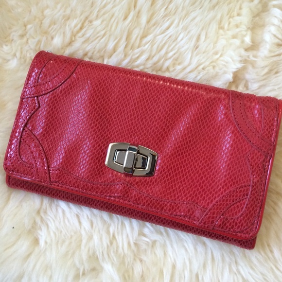 White House Black Market Handbags - WhiteHouse|BlackMarket Faux Snake Skin Red Clutch