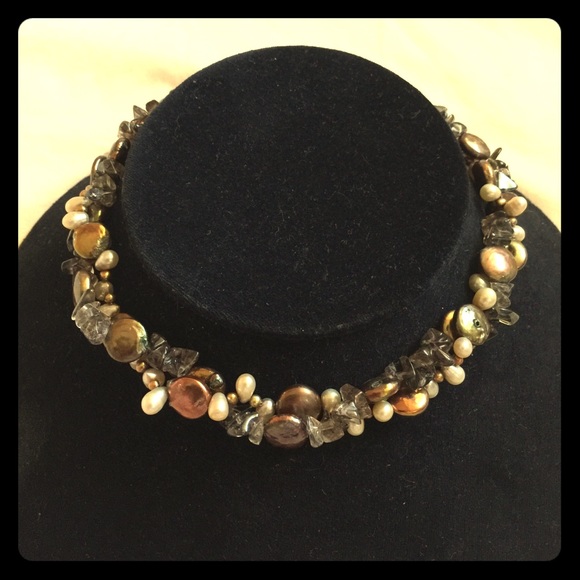 Handmade Genuine Pearls  and Crystal necklace