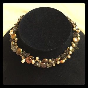 Handmade Genuine Pearls and Crystal necklace