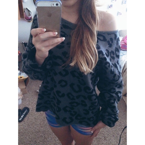 Off Shoulder Cheetah Print Sweater