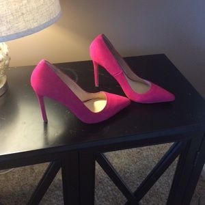 Hot pink ShoeMint suede heels Sz 7.5
