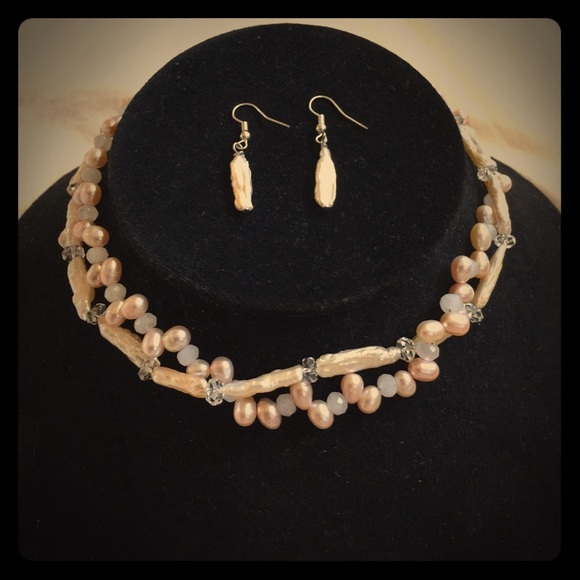 Handmade Genuine Pearl and Crystal Jewelry Set