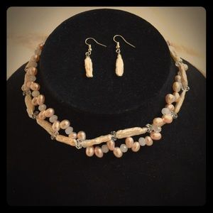 Handmade Genuine Pearl and Crystal Jewelry Set