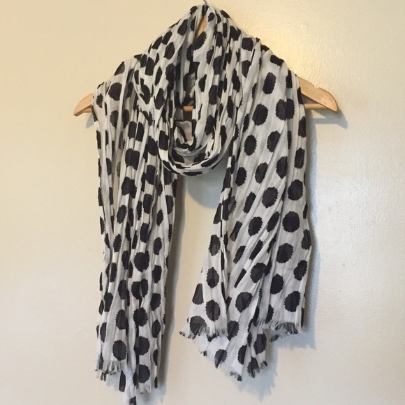 Scarf, white with black polka dots