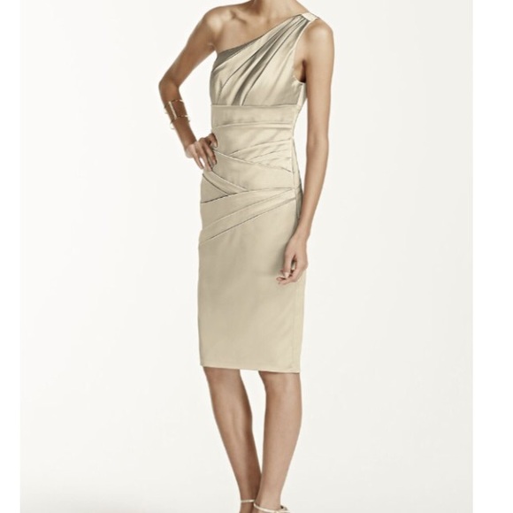One Shoulder Stretch Satin Short champagne Dress