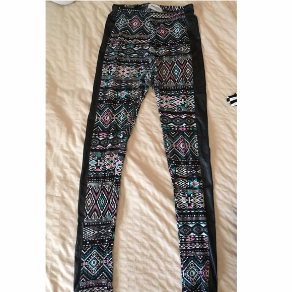 high waisted tribal leggings w pleather sides