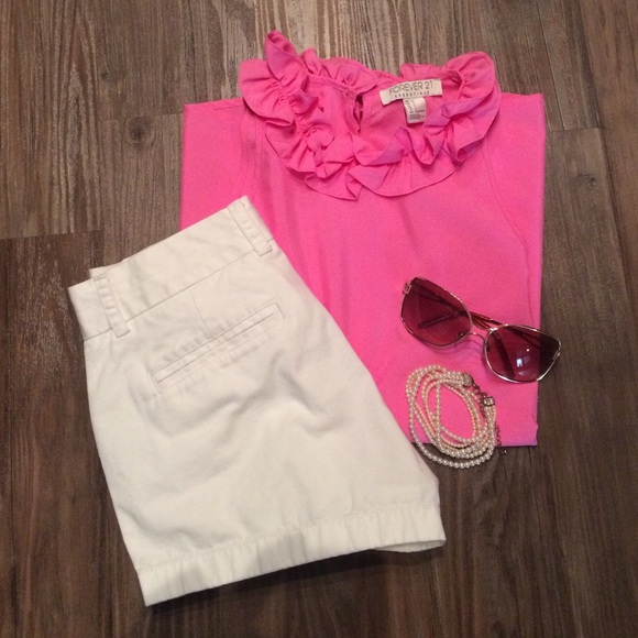Forever21 tank pink ruffle neck halter -size large