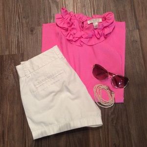 Forever21 tank pink ruffle neck halter -size large