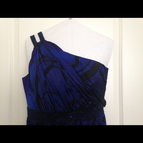 House of Deréon one shoulder gown blue/black 12