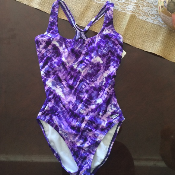Purple and white cross cross back speedo