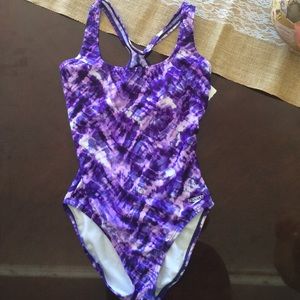Purple and white cross cross back speedo