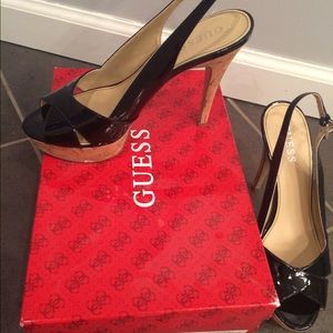 7.5 guess black patent heels