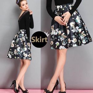Hepburn floral print high waist pleated skirt