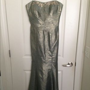 Kay Unger strapless green & gold beaded gown Sz 10