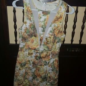 Floral dress with sheer deep v