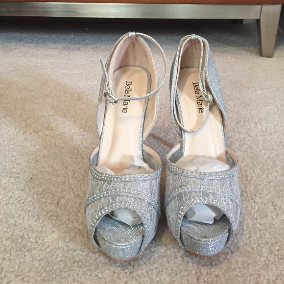 Silver Sparkly & Lace Platform Pumps - Size 8