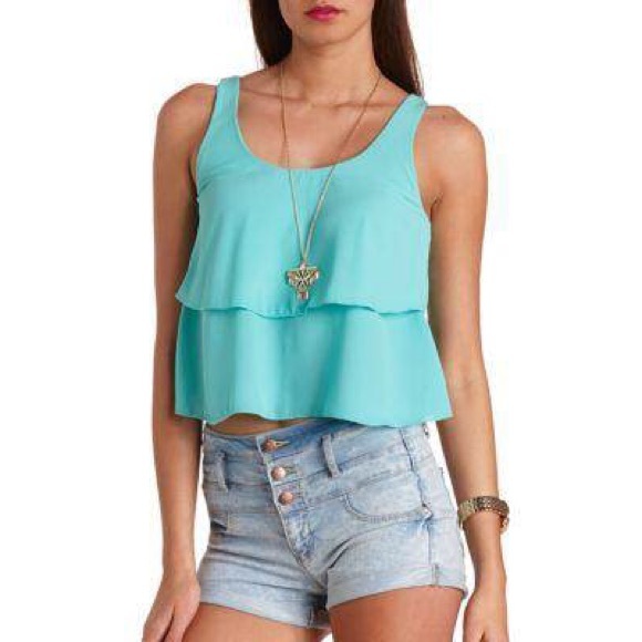 Turquoise crop top with open back