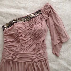 Aidan Mattox dusty rose one-sleeve jersey gown