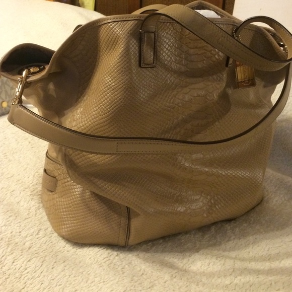 NWT Coach tan Python suede XL handbag