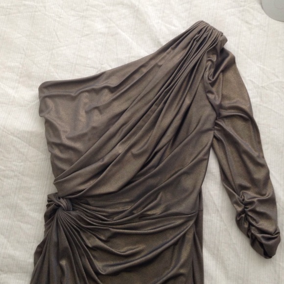 Tadashi Shoji Bronze jersey 1-sleeve dress large