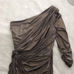 Tadashi Shoji Bronze jersey 1-sleeve dress large