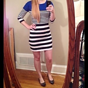 Blue, White, and Black Striped Express Dress