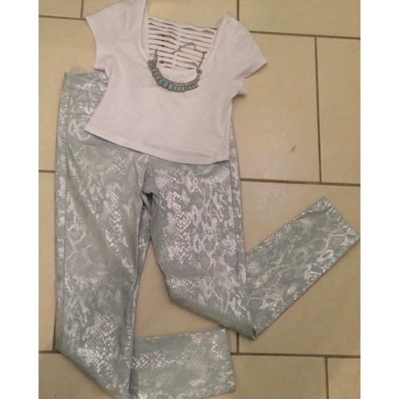 Mint and silver Python print pants NWOT